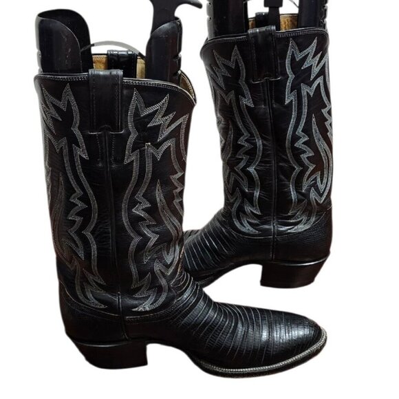 VINTAGE JUSTIN BLACK LEATHER COWBOY BOOTS SIZE 7.5 D WESTERN STYLE 9073 USA